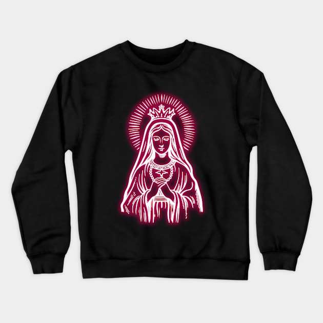 Light Pink Neon Virgin Mary Crewneck Sweatshirt by la chataigne qui vole ⭐⭐⭐⭐⭐